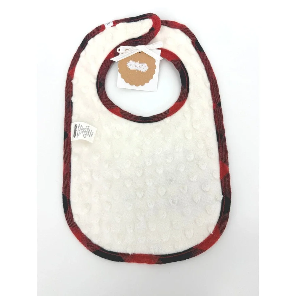 Mud Pie My First Christmas Baby Bib Santa Buffalo Plaid Red Black NEW